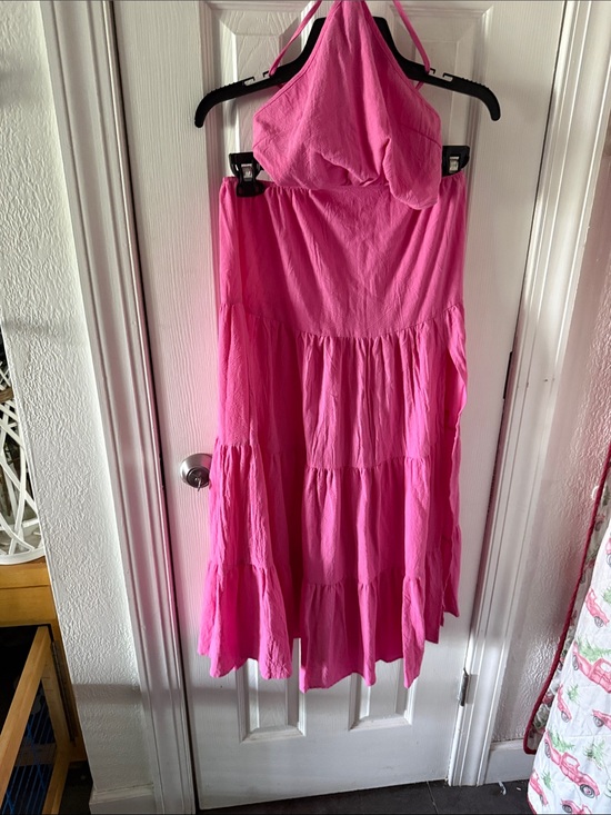 SHEIN Dresses & Skirts - SHEIN Hot Pink Backless Halter Tiered Midi Dress